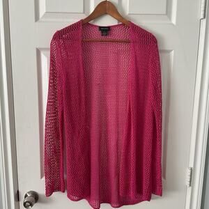 Sara Campbell Open Front Knit Hot Pink Cardigan Fishnet Coverup Linen-Blend